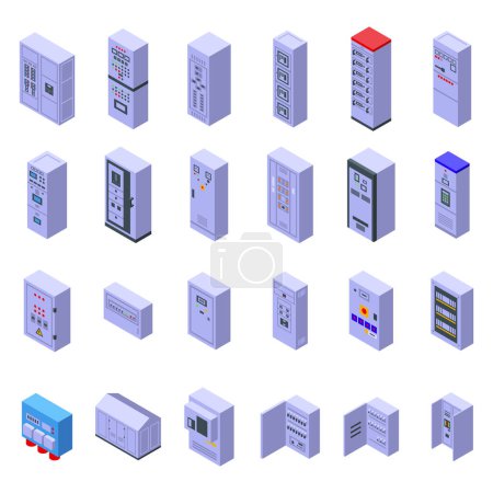 Electric switchboard icons set isometric vector. Work engineer. House control