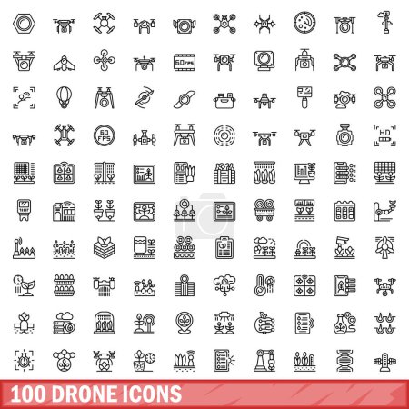 Illustration for 100 drone icons set. Outline illustration of 100 drone icons vector set isolated on white background - Royalty Free Image