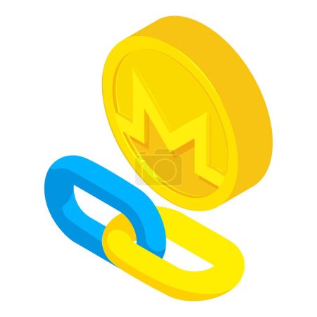 Illustration for Blockchain link icon isometric vector. Multi colored chain link near monero coin. Financial technology, cryptocurrency concept - Royalty Free Image