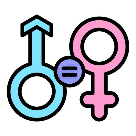 Téléchargez les illustrations : L'icône des droits à l'égalité des sexes décrit le vecteur. Discrimination de couple. Justice sociale couleur plat - en licence libre de droit