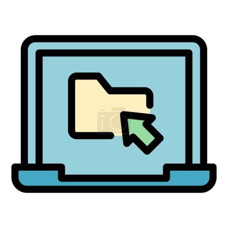 Ilustración de Portátil icono de la carpeta contorno vector. Documento informático. Archivo de Internet color plano - Imagen libre de derechos