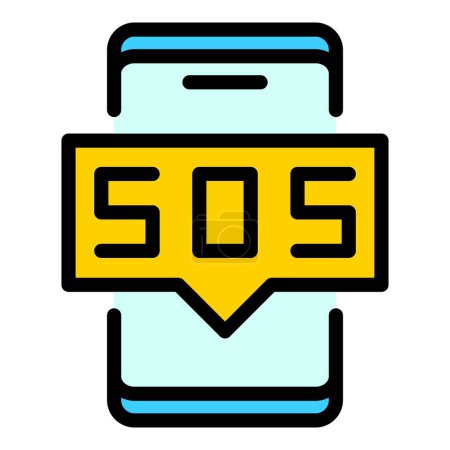 Illustration for Sos smartphone icon outline vector. Emergency button. Alarm help color flat - Royalty Free Image