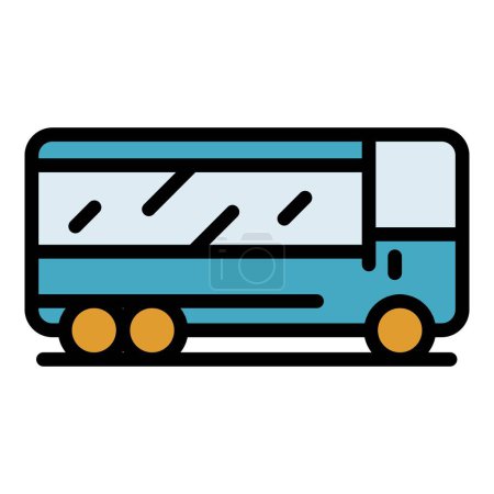 Téléchargez les illustrations : Icône de bus de voyage contour vecteur. Route de transport. Voyage vacances couleur plat - en licence libre de droit
