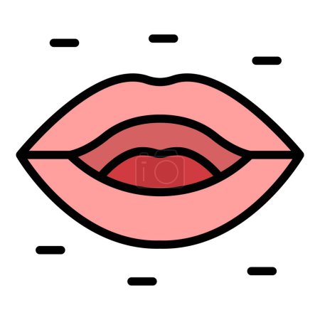 Téléchargez les illustrations : Vecteur de contour d'icône d'animation de synchronisation des lèvres. Expression buccale. Visage parler couleur plat - en licence libre de droit