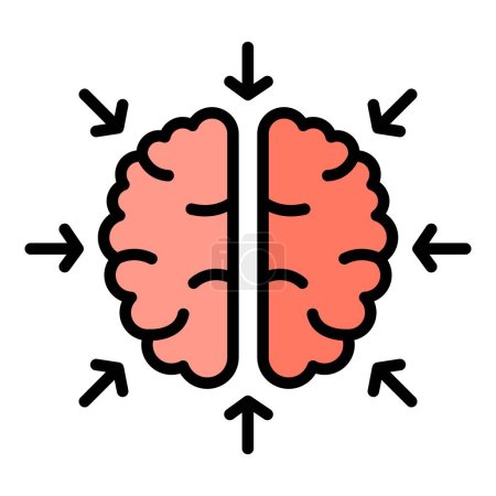 Icono cognitivo del cerebro contorno vector. Sensorial visual. Información de salud color plano