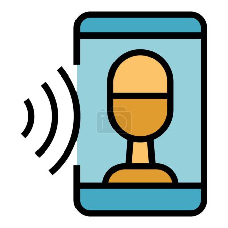 Téléchargez les illustrations : Icône de reconnaissance vocale vecteur contour. Commande vocale. Couleur de vérification sonore plat - en licence libre de droit