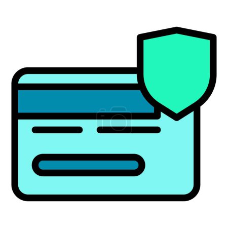 Illustration for Credit card privacy icon outline vector. Safety shield. Protect data color flat - Royalty Free Image