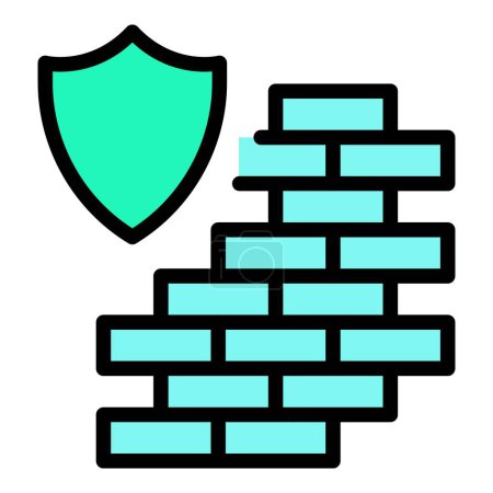 Illustration for Shield wall icon outline vector. Brick defense. Safety barrier color flat - Royalty Free Image