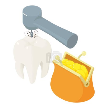 Téléchargez les illustrations : Icône de traitement des dents vecteur isométrique. Caries enlever processus et porte-monnaie. Dentisterie, stomatologie, concept de santé - en licence libre de droit