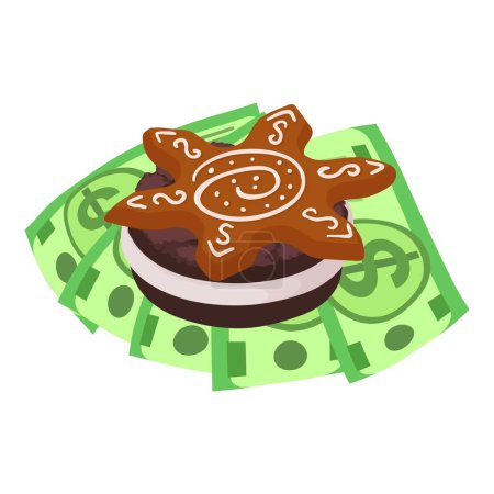 Illustration for Confectionery business icon isometric vector. Gingerbread cookie on dollar bill. Dessert, sweet food - Royalty Free Image
