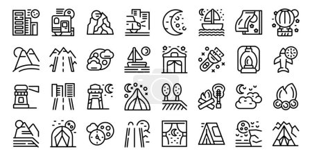Illustration for Nighttime adventures icons set outline vector. Night vibes. Dark lights - Royalty Free Image