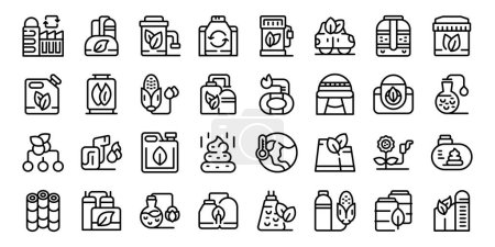 Illustration for Biogas icons set outline vector. Energy biofuel. Corn plant - Royalty Free Image