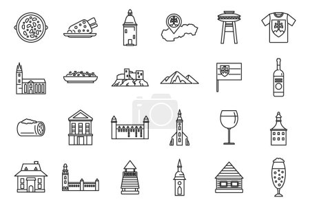 Illustration for Slovakia icons set outline vector. City culture. Historic europe - Royalty Free Image
