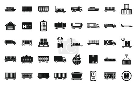 Freight traffic icons set simple vector. Cargo goods. Future global