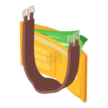Illustration for Equestrian outfit icon isometric vector. Open wallet and leather brown girth. Horseback riding, equestrian sport - Royalty Free Image