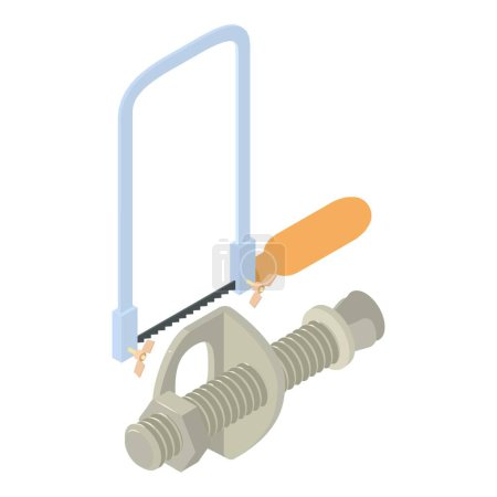 Illustration for Construction tool icon isometric vector. Wheel mounting bolt and coping saw icon. Hand tool, construction and repair work - Royalty Free Image