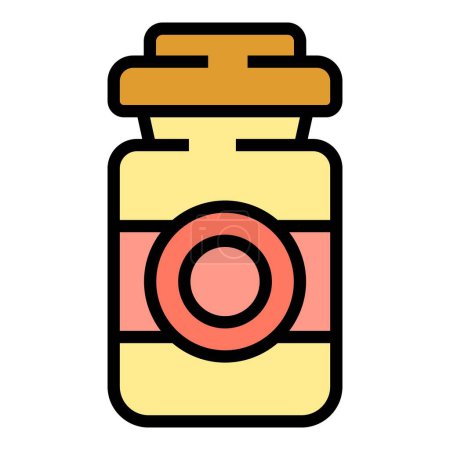 Téléchargez les illustrations : Pilules médicales bocal icône contour vecteur. Une pilule. Pharmacie prescription couleur plat - en licence libre de droit