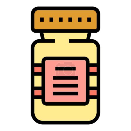 Téléchargez les illustrations : Santé pilules pot icône contour vecteur. Une pilule. Pharmacie prescription couleur plat - en licence libre de droit