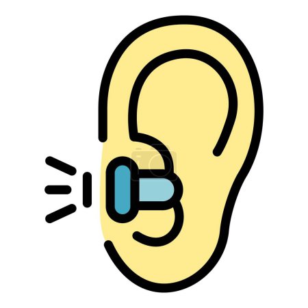 Téléchargez les illustrations : Bouchons d'oreilles usine icône contour vecteur. Écoute, écoute. Bruit calme couleur plat - en licence libre de droit