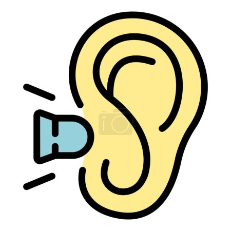 Téléchargez les illustrations : Bouchons d'oreilles couvercle icône contour vecteur. Bruit auditif. Ecouter fiche couleur plat - en licence libre de droit