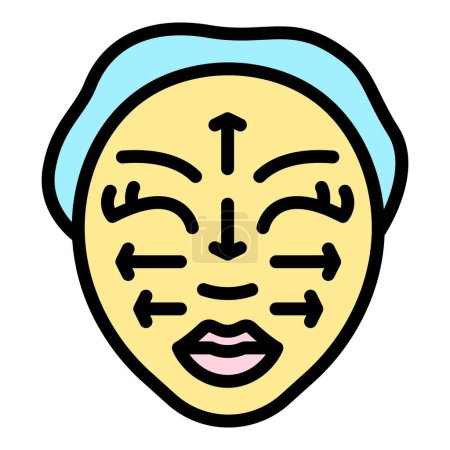 Téléchargez les illustrations : Wellness visage icône de massage vecteur contour. Un visage de femme. Couleur de beauté de la peau plat - en licence libre de droit