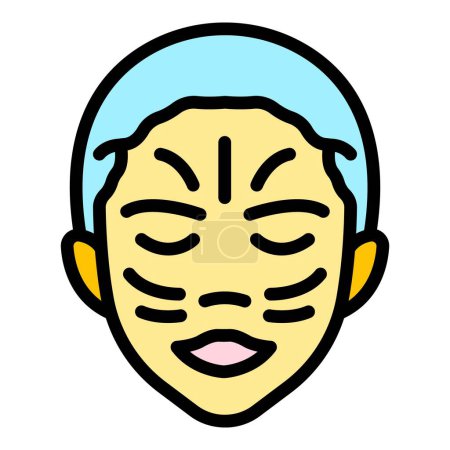 Téléchargez les illustrations : Huile visage icône de massage vecteur contour. Une peau de femme. Spa soins couleur plat - en licence libre de droit