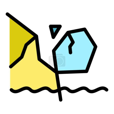 Illustration for Glacier melting icon outline vector. Sea level. Climate change color flat - Royalty Free Image