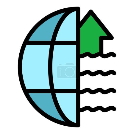 Téléchargez les illustrations : Climat icône du niveau de la mer contour vecteur. Inondation mondiale. Changement de couleur océan plat - en licence libre de droit