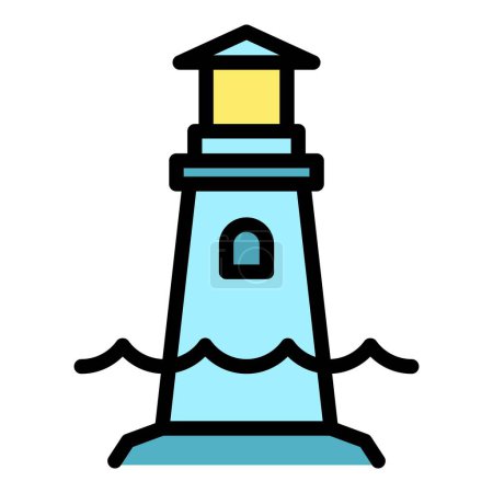 Illustration for Flood lighthouse icon outline vector. Sea level. Ocean water color flat - Royalty Free Image