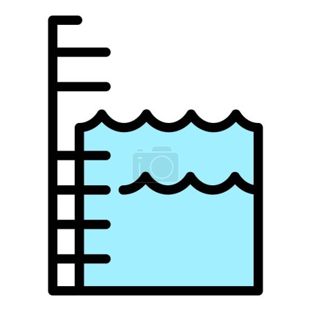 Téléchargez les illustrations : Monter le niveau de la mer icône contour vecteur. Changement climatique. Océan inondation couleur plat - en licence libre de droit