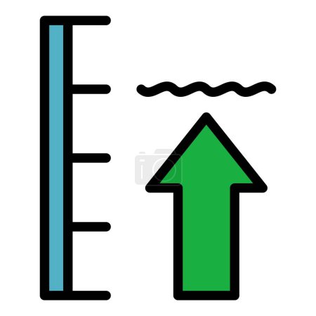 Téléchargez les illustrations : Assurance icône du niveau de la mer contour vecteur. Changement d'inondation. Couleur globale de l'eau plat - en licence libre de droit