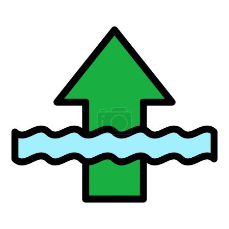 Téléchargez les illustrations : Lever l'icône de l'eau contour vecteur. Niveau de la mer. Changement climatique couleur plat - en licence libre de droit