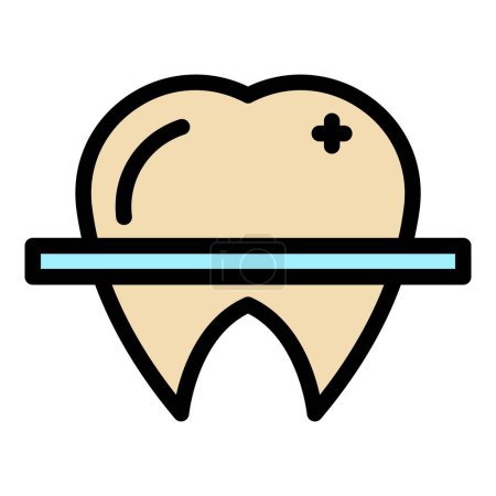 Téléchargez les illustrations : Icône de traitement d'implant dentaire contour vecteur. Soin des dents. Couleur dent orale plat - en licence libre de droit