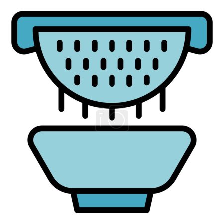 Bowl sieve colander icon outline vector. Cooking utensil. Pasta hand color flat