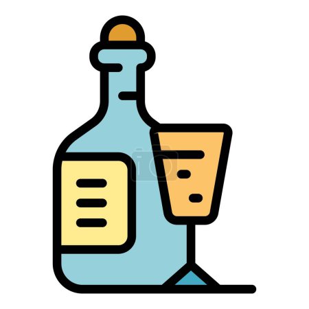Illustration for Wine bottle icon outline vector. Sommelier smell. Drink glass color flat - Royalty Free Image