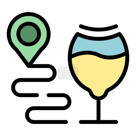 Téléchargez les illustrations : Drink route des vins icône contour vecteur. Corps de vigne. Guide partie couleur plat - en licence libre de droit