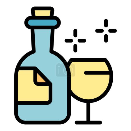 Illustration for Champagne bottle icon outline vector. Sommelier drink. Glass vine color flat - Royalty Free Image