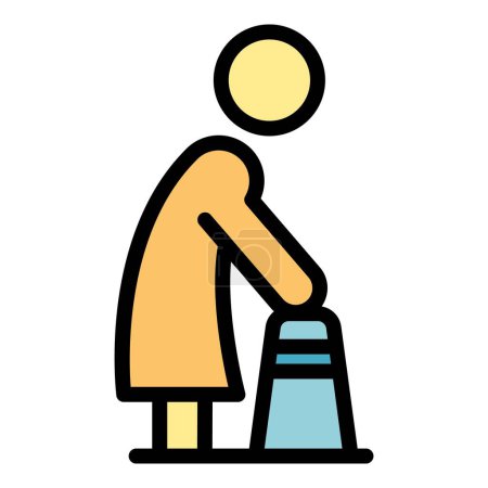 Ilustración de Mujer mayor caminante icono contorno vector. Persona de casa. Persona color viejo plano - Imagen libre de derechos