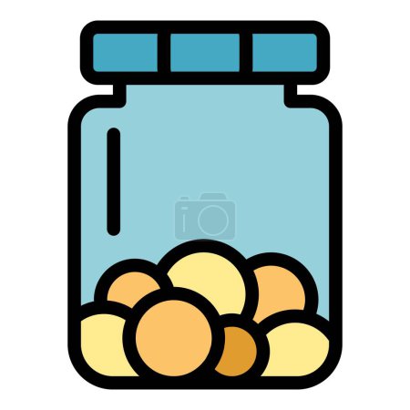 Téléchargez les illustrations : Pilules bocal icône contour vecteur. Une pilule. Couleur récipient de vitamine plat - en licence libre de droit