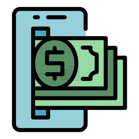 Illustration for Smartphone online money icon outline vector. Card digital. App bank color flat - Royalty Free Image