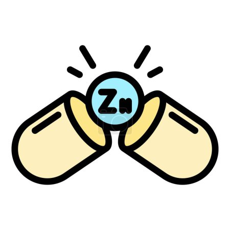 Ilustración de Vector de esquema de icono de cápsula de zinc. Comida con vitaminas. Zn hierro color plano - Imagen libre de derechos