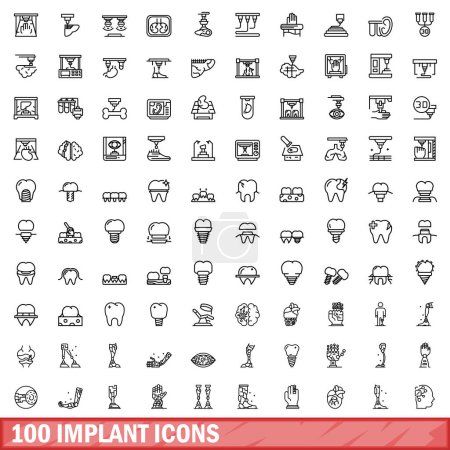 100 eingesetzte Implantatsymbole. Umriss Illustration von 100 Implantat Symbole Vektor gesetzt isoliert auf weißem Hintergrund