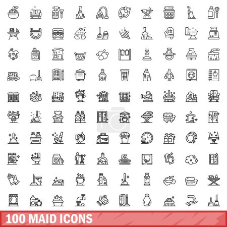 Illustration for 100 maid icons set. Outline illustration of 100 maid icons vector set isolated on white background - Royalty Free Image