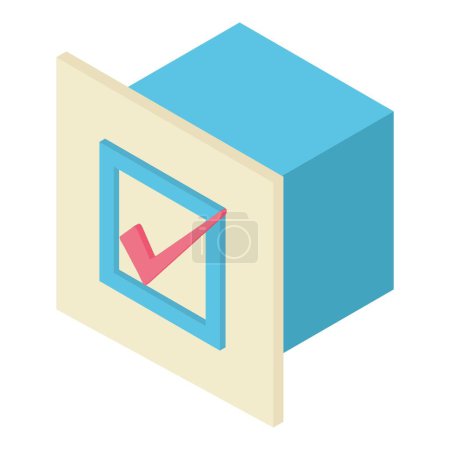 Ilustración de Icono de votación vector isométrico. Papel de voto con una gran marca de verificación en las urnas. Votación sin conexión, concepto electoral - Imagen libre de derechos