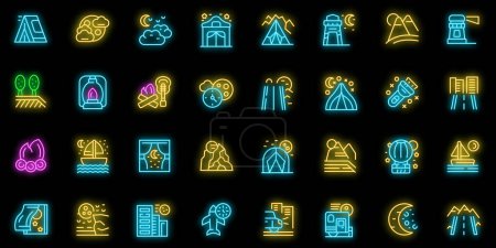 Illustration for Nighttime adventures icons set outline vector. Night vibes. Dark lights neon color on black - Royalty Free Image