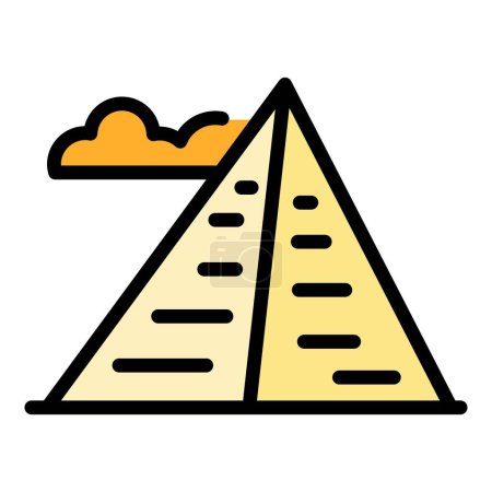 Illustration for Cairo pyramid icon outline vector. Egypt desert. Sand sun color flat - Royalty Free Image