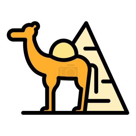 Illustration for Pyramid camel icon outline vector. Cairo desert. Giza sand color flat - Royalty Free Image