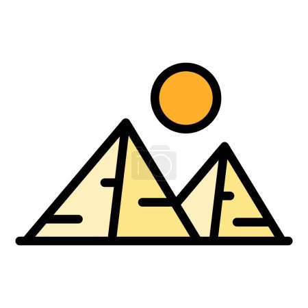 Illustration for Sun pyramid icon outline vector. Ancient egypt. Giza sand color flat - Royalty Free Image