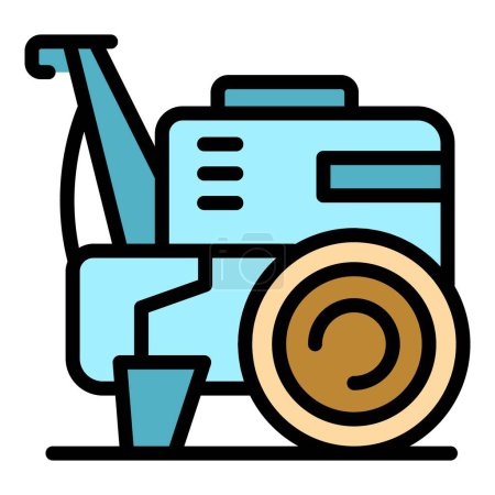 Téléchargez les illustrations : Agricole icône de la machine contour vecteur. Cultivateur agricole. Pelouse couleur herbe plat - en licence libre de droit