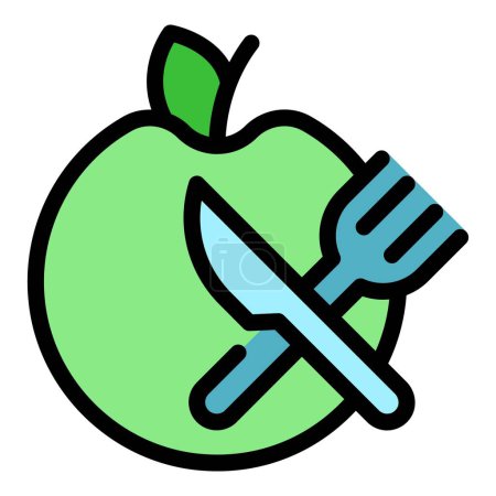 Téléchargez les illustrations : Apple Diet icône contour vecteur. Corps métabolique. Nutrition humaine couleur plat - en licence libre de droit